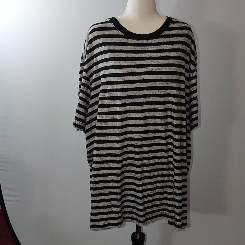 Faded Glory 3XL Black & Gray Striped Short Sleeve T-Shirt Cotton/Polyester Blend